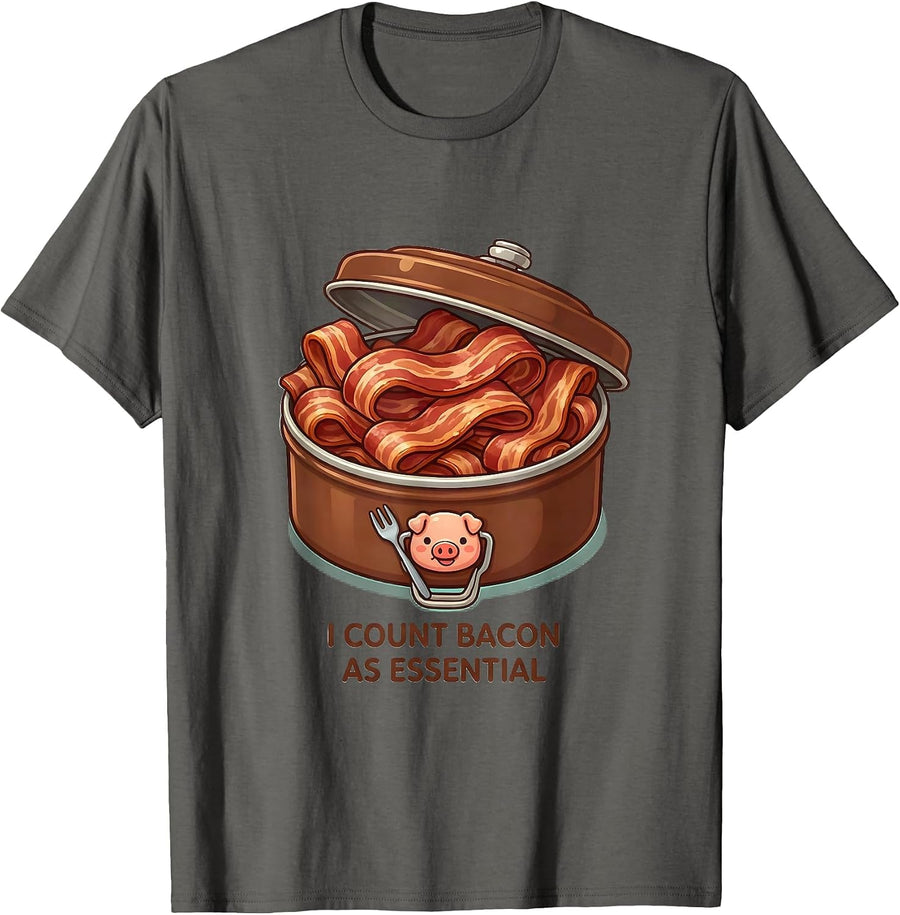 I Count Bacon As Essential Cute Kawaii Food Humor Pig Lover T-Shirt - Asphalt Grey