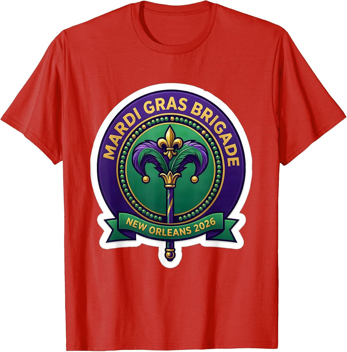 Men's Mardi Gras Brigade New Orleans 2026 Carnival Party Souvenir T-Shirt - Red