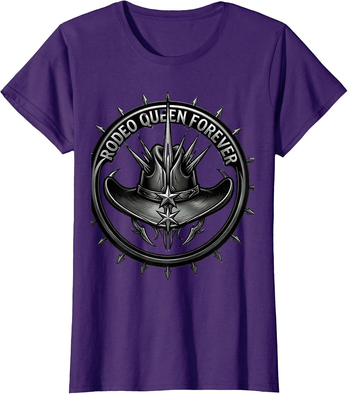 Women's Rodeo Queen Forever White Cowgirl Design T-Shirt - Purple