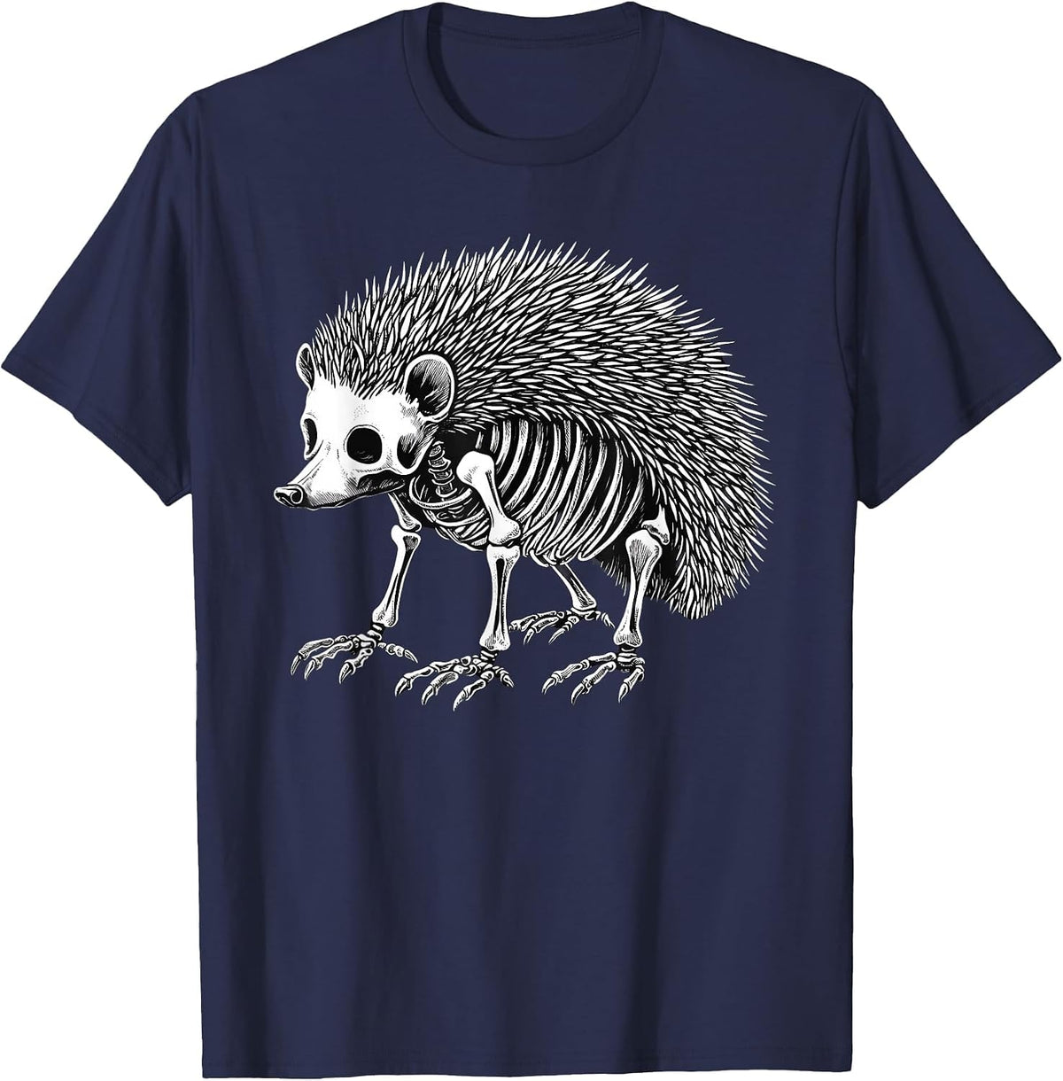 Hedgehog Skeleton Halloween T-Shirt - Navy Blue