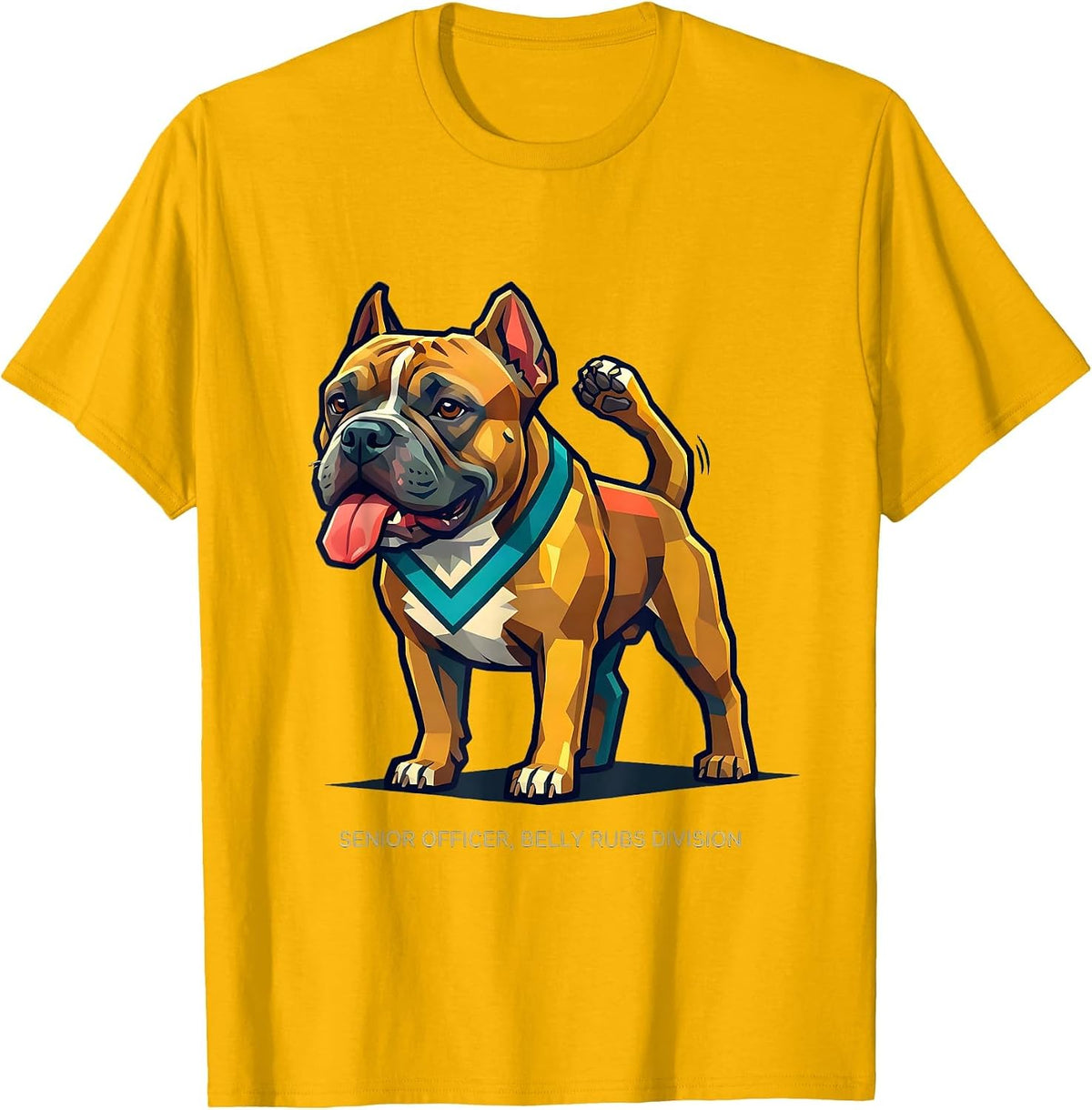 Senior Officer Belly Rubs Division Funny Pitbull Mom Dog T-Shirt - Golden Yellow