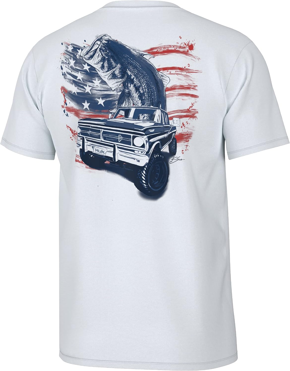 HUK Men's Kc Scott Short Sleeve Tee, Performance Fishing T-Shirt - Kc Truck Bucket - White