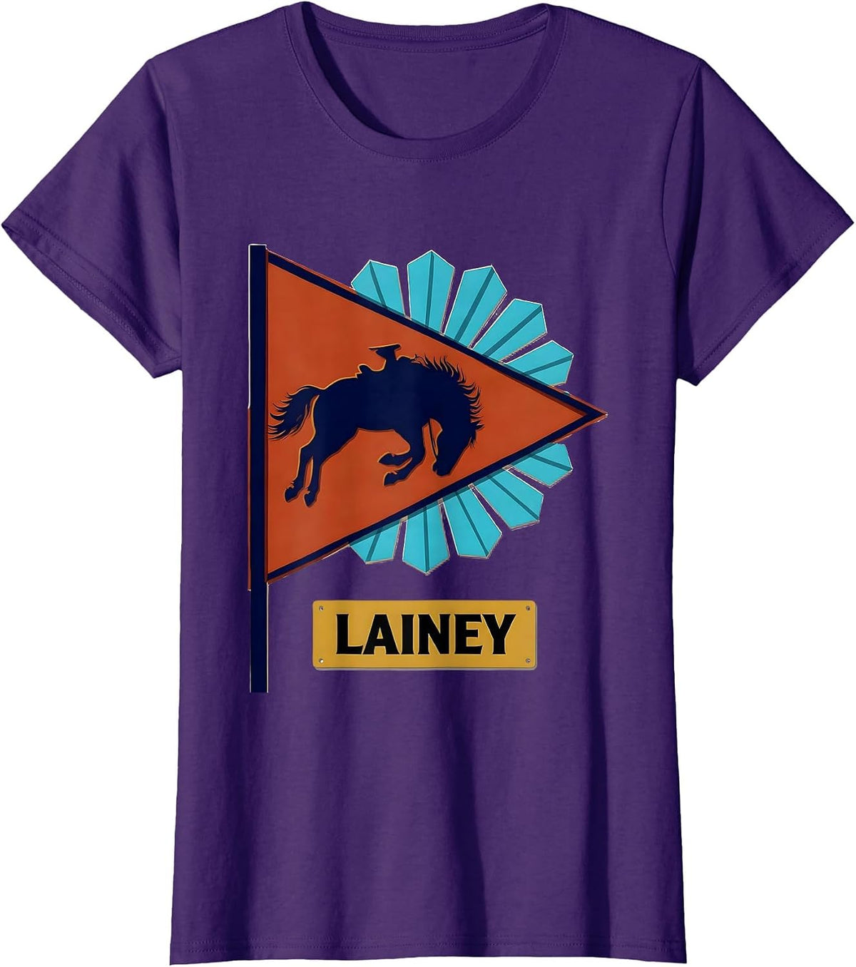 Women's Lainey Western Cowgirl Personalized Name Girl Rodeo Pennant T-Shirt - Purple