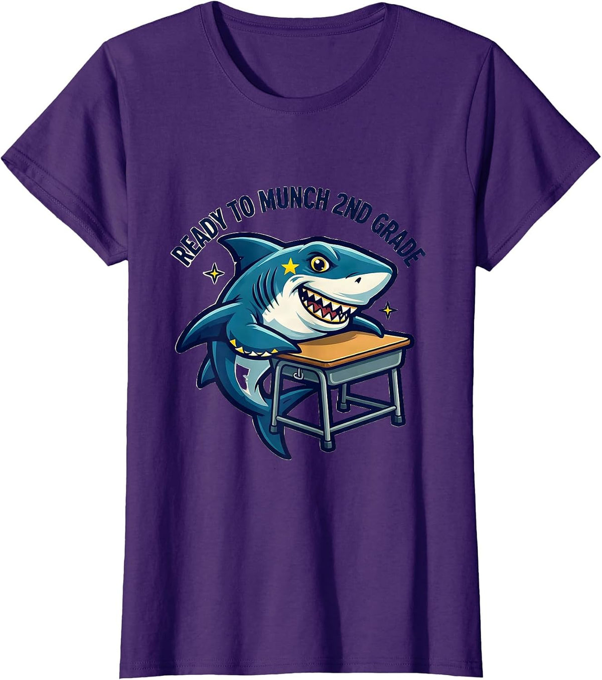 Women's Ready To Munch 2nd Grade Funny Shark Back to School Boys T-Shirt - Purple