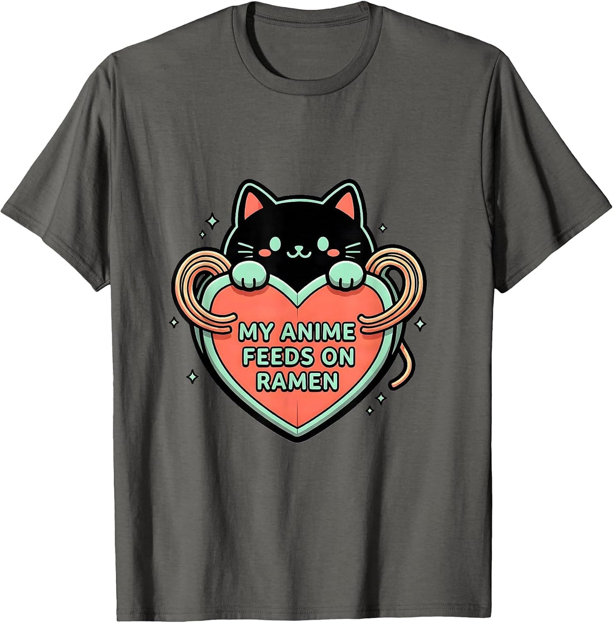 My Anime Feeds On Ramen Cute Kawaii Anime Cat Gift T-Shirt - Asphalt Grey