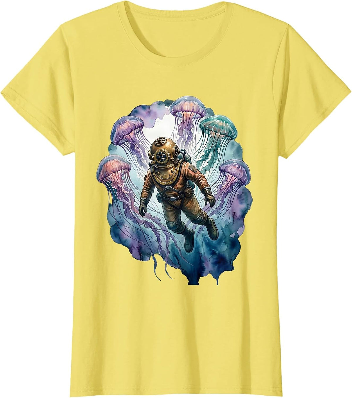 Autism Awareness Deep Sea Diver Bioluminescent Jellyfish T-Shirt - Lemon Yellow