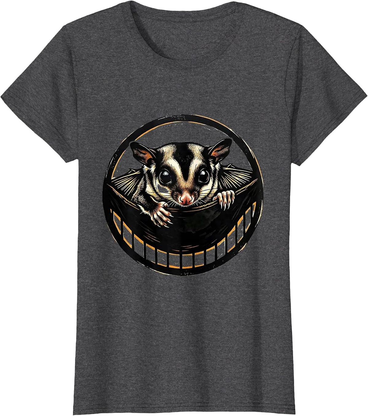 Women's Sugar Glider Bonding Pouch Linocut Pet Owner Humor T-Shirt - Dark Heather Grey
