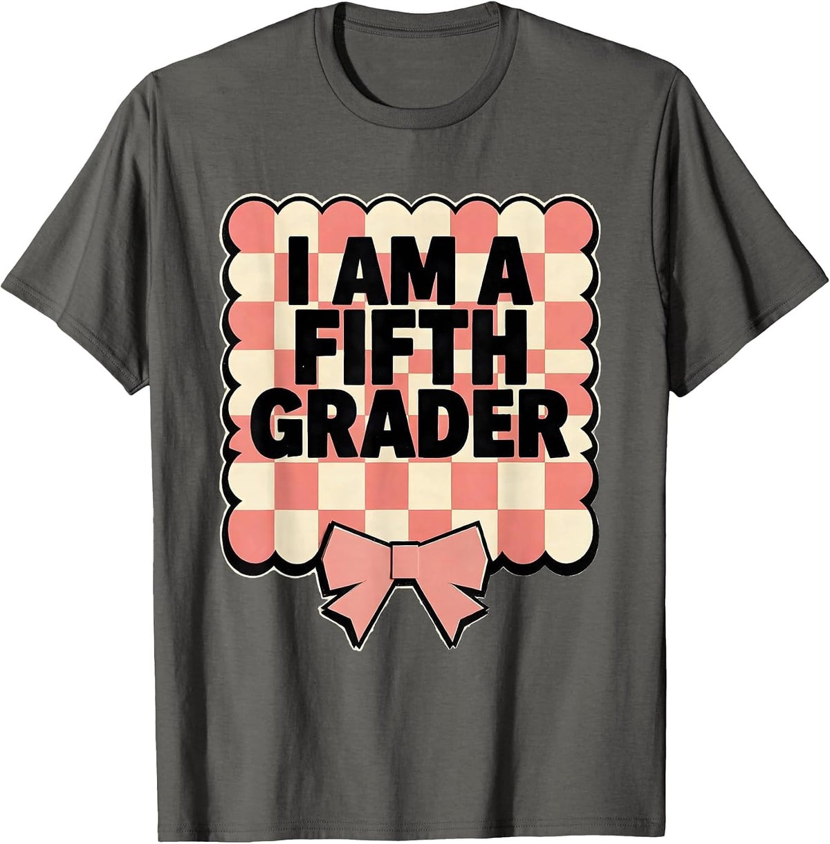 Men's I Am A Fifth Grader Coquette Bow Back to School Fifth Grade T-Shirt - Asphalt Grey
