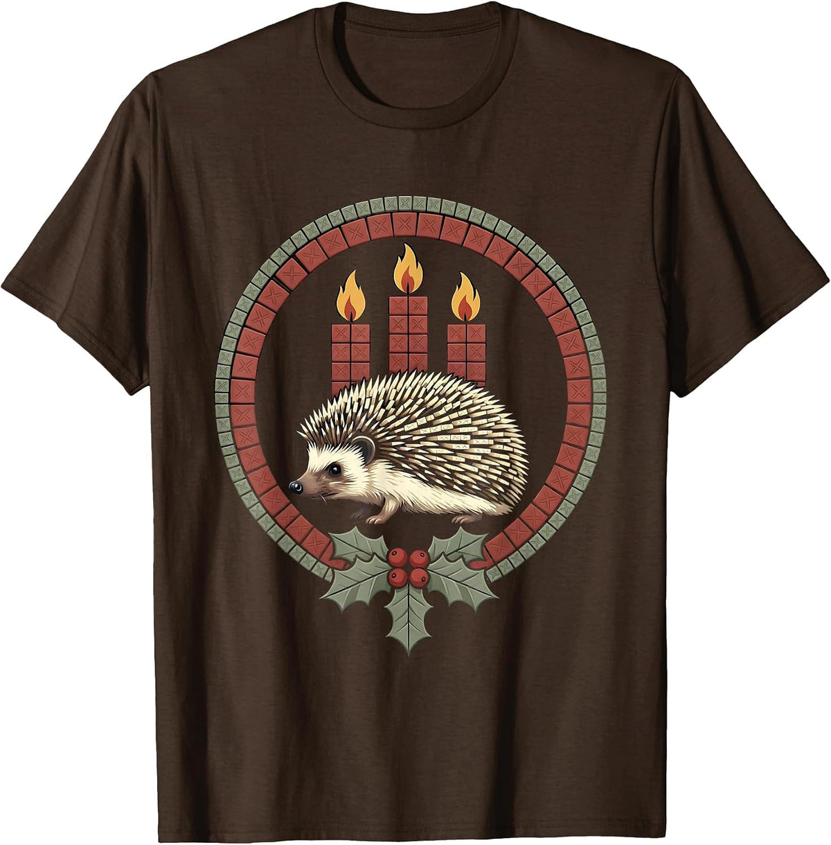 Men's Sealed Hedgehog Advent Badge Cute Christmas Animal Lover T-Shirt - Brown