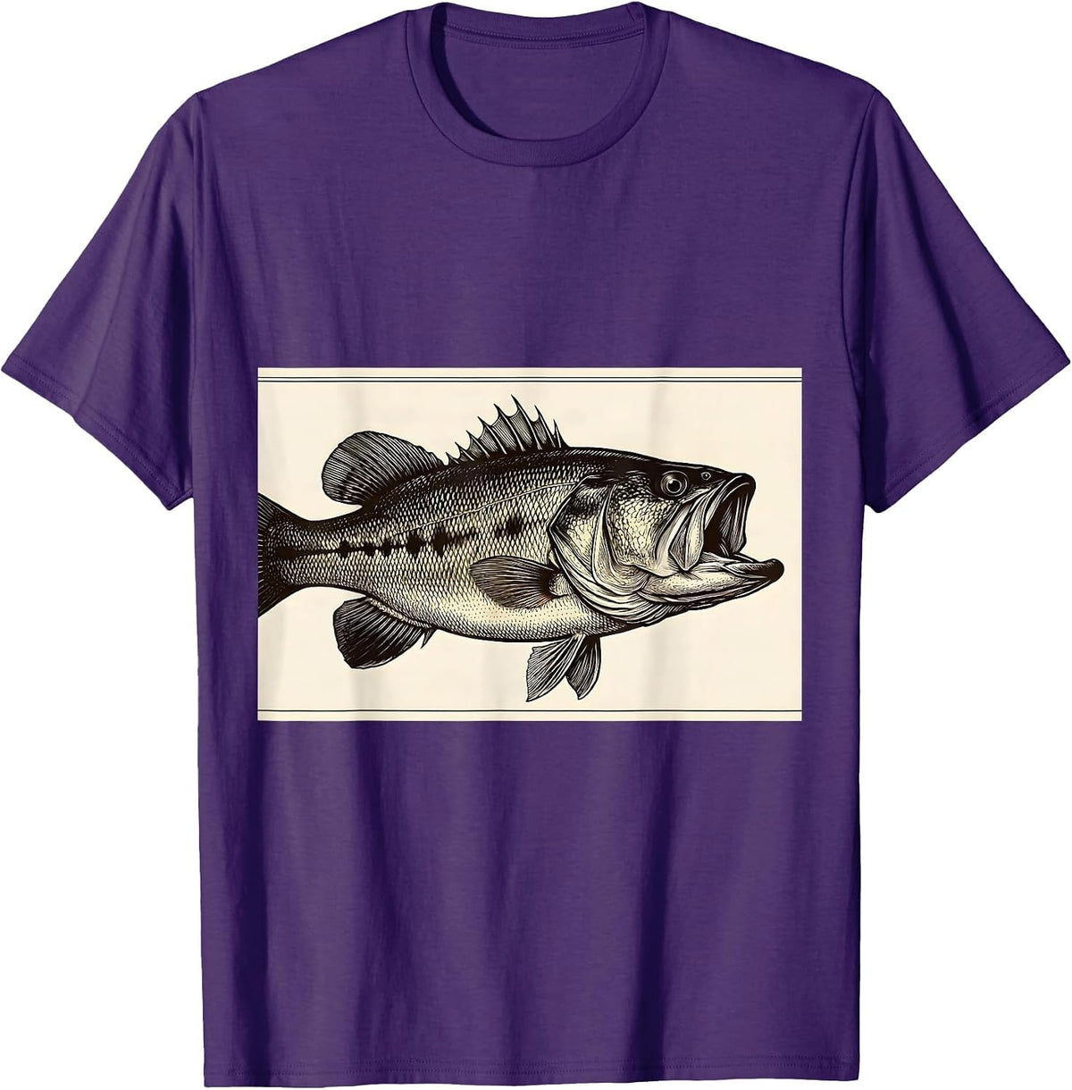 Largemouth Bass Heartbeat Pulse Line Crosshatch Fishing T-Shirt - Purple