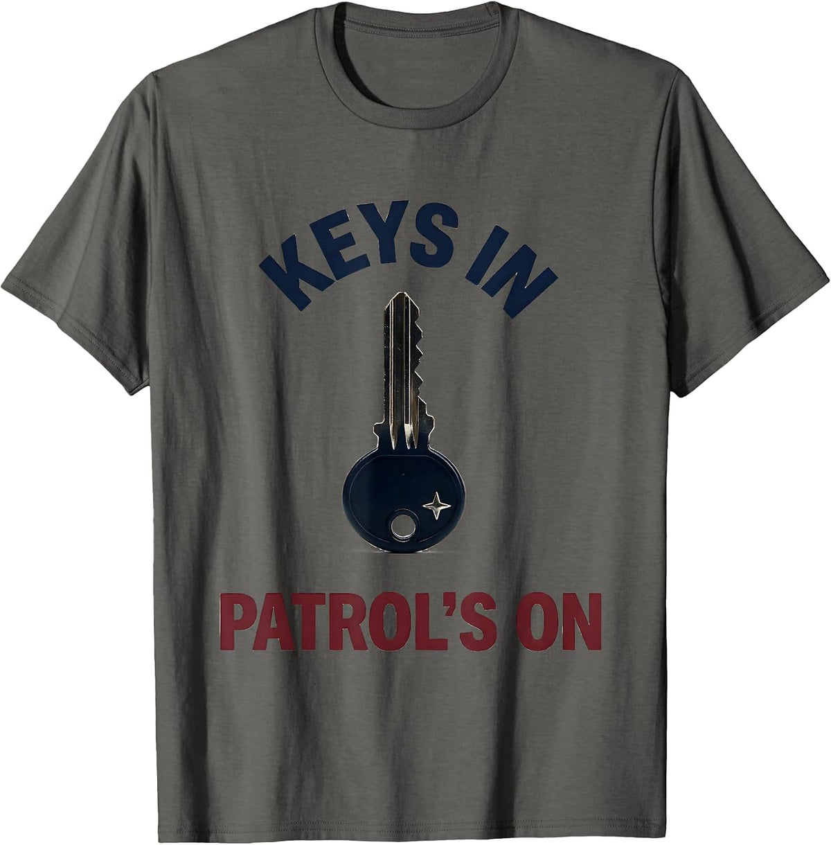 Keys In, Patrol's On Funny Police Officer Kids Novelty T-Shirt - Asphalt Grey