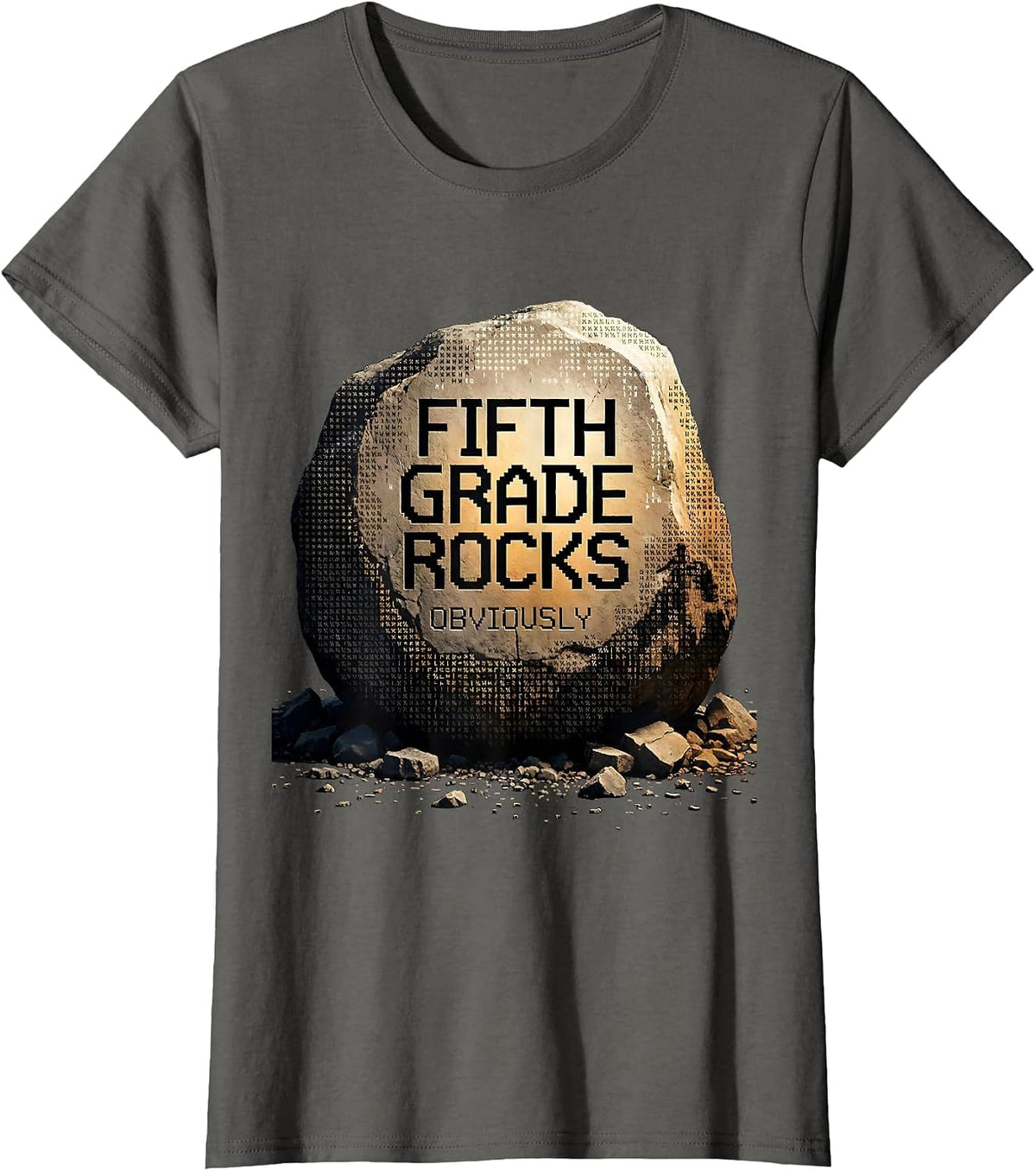 Women's Fifth Grade Rocks Teacher Graphic Design T-Shirt - Asphalt Grey