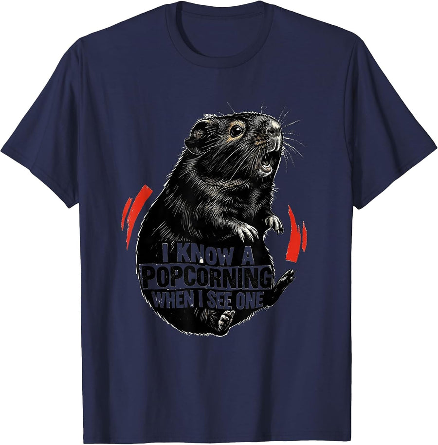 I Know A Popcorning When I See One Cute Guinea Pig Pet Lover T-Shirt - Navy Blue