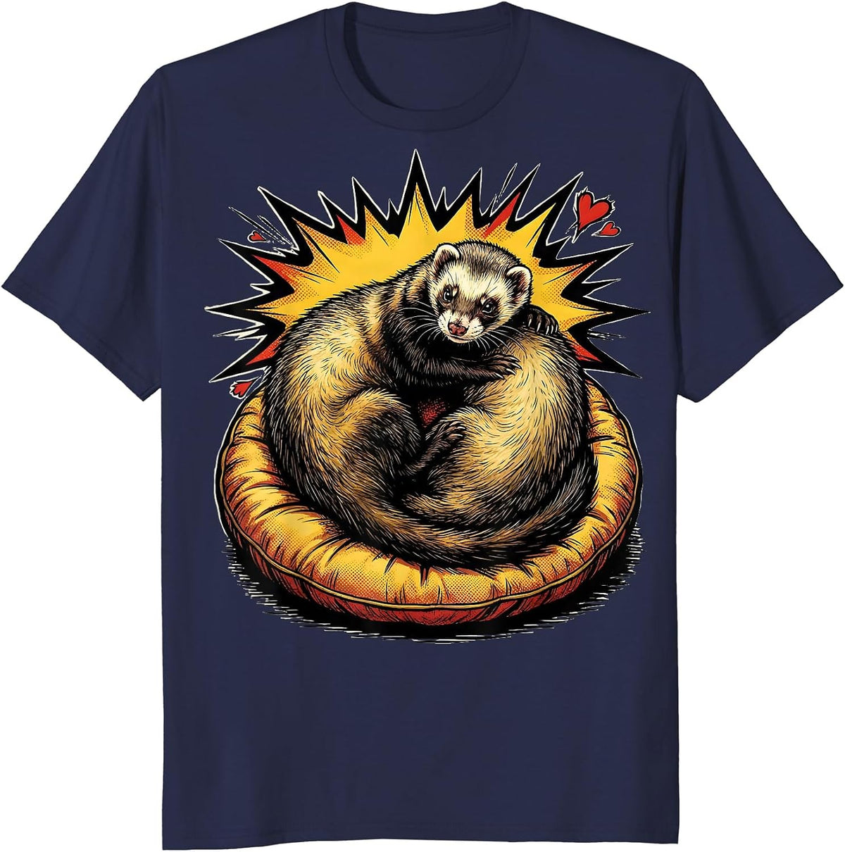 Ferret Comic Book Hug Cushion Novelty Gift T-Shirt - Navy Blue