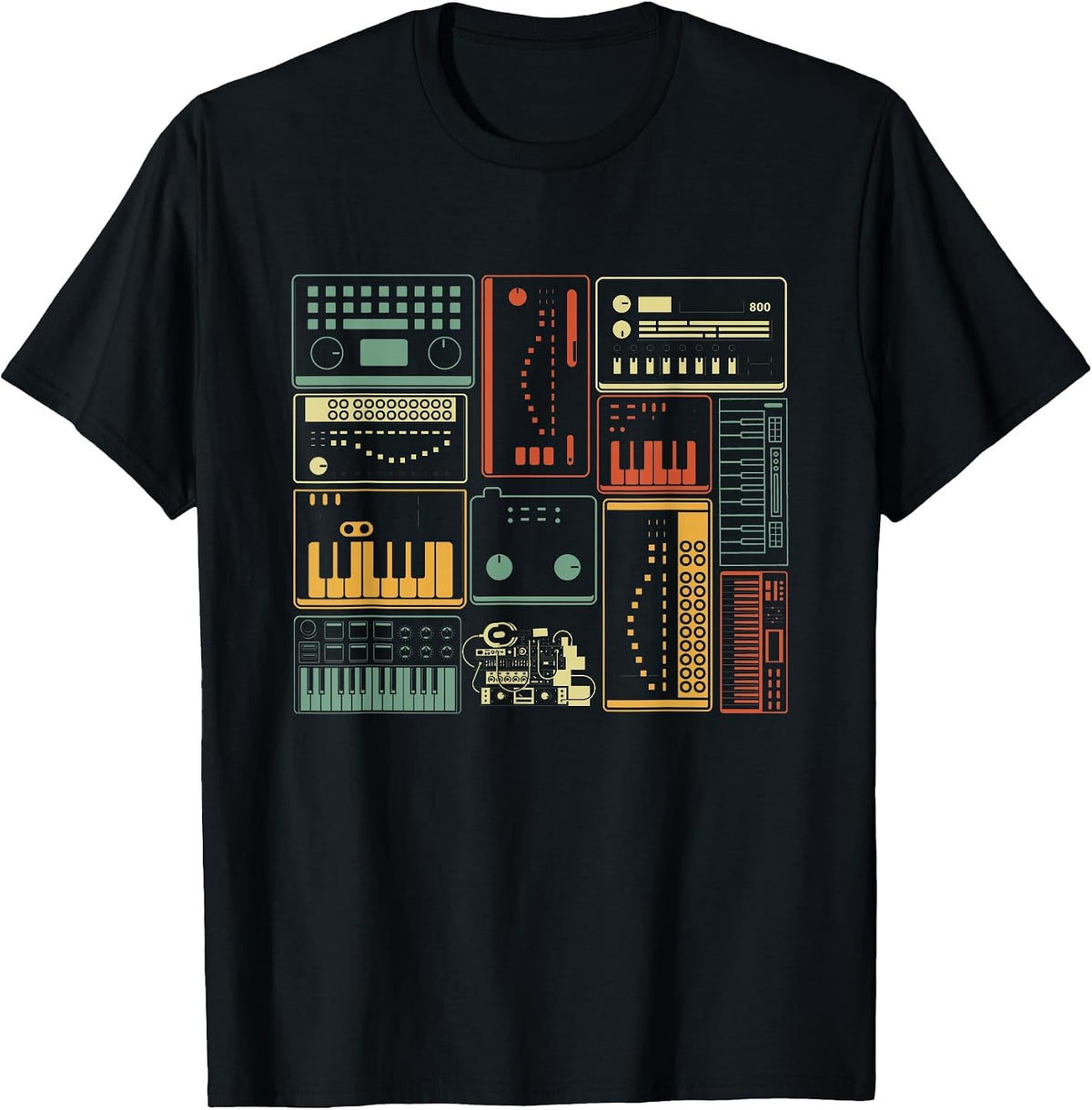 Analog Modular Synthesizer Music Producer Keyboard T-Shirt - Black
