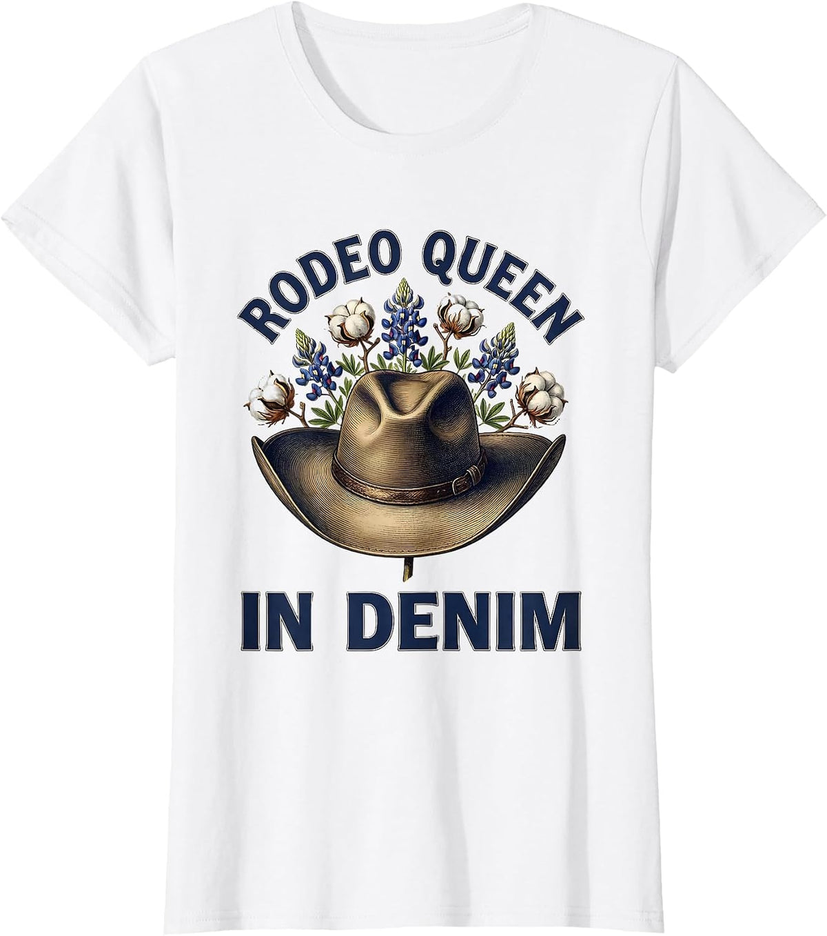 Women's Rodeo Queen In Denim Cowgirl Design T-Shirt - White