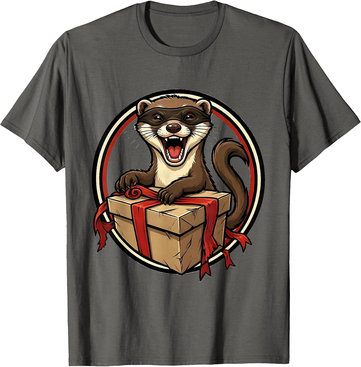 Men's Sealed Ferret Badge Funny Ferret Lover Gift T-Shirt - Asphalt Grey