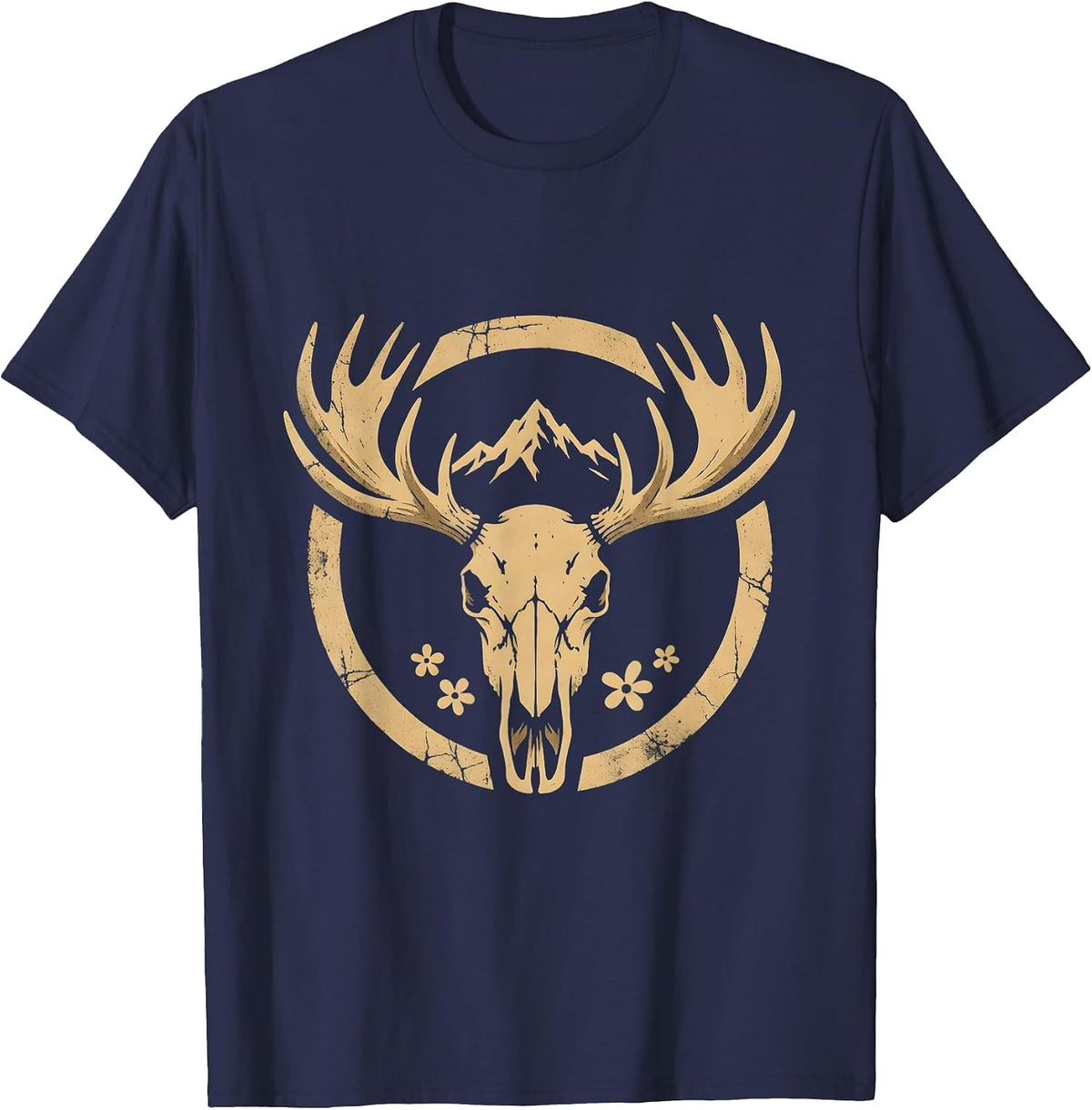 Lone Elk Alpine Meadow Colorado Wildlife Art T-Shirt - Navy Blue