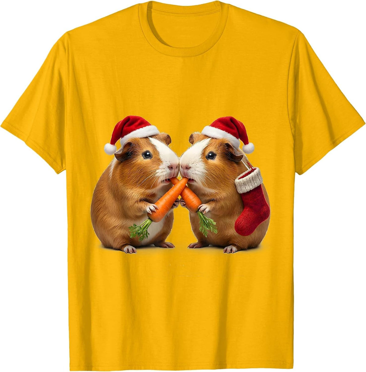 Guinea Pig Santa Hat Christmas Pet Lover Humor T-Shirt - Golden Yellow