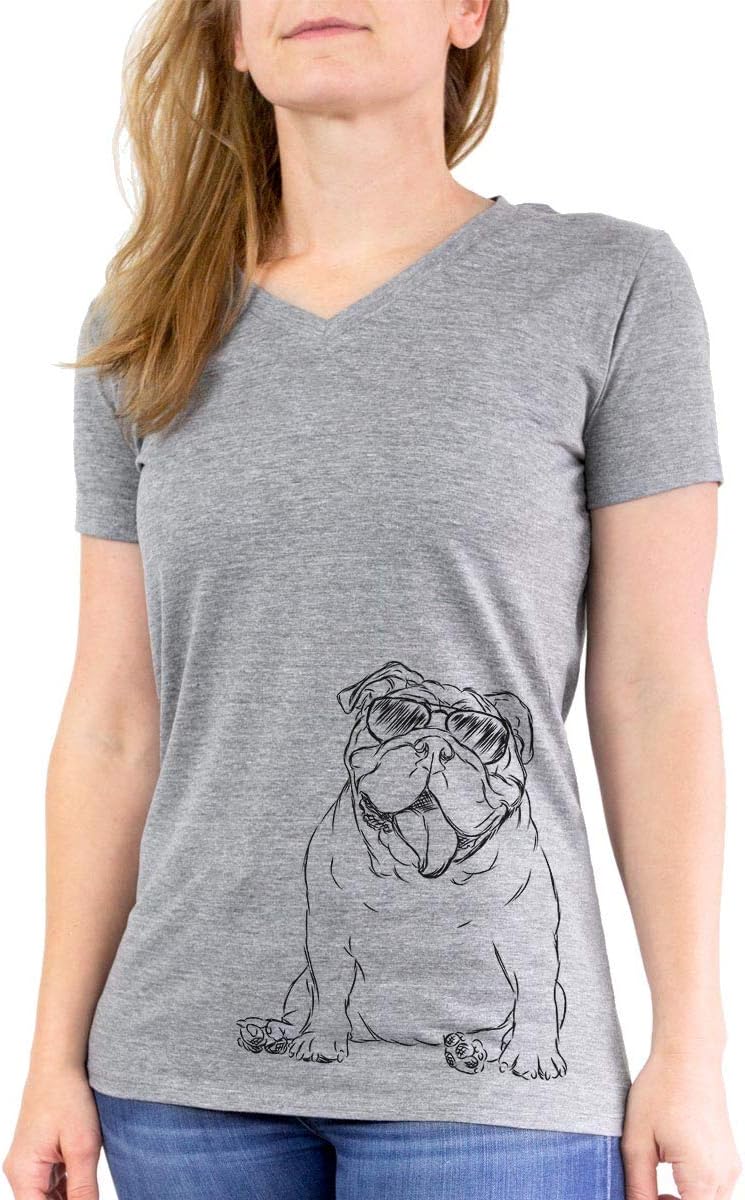 Inkopious Tank the English Bulldog Women's Triblend T-Shirt - Grey Modern Fit V-neck