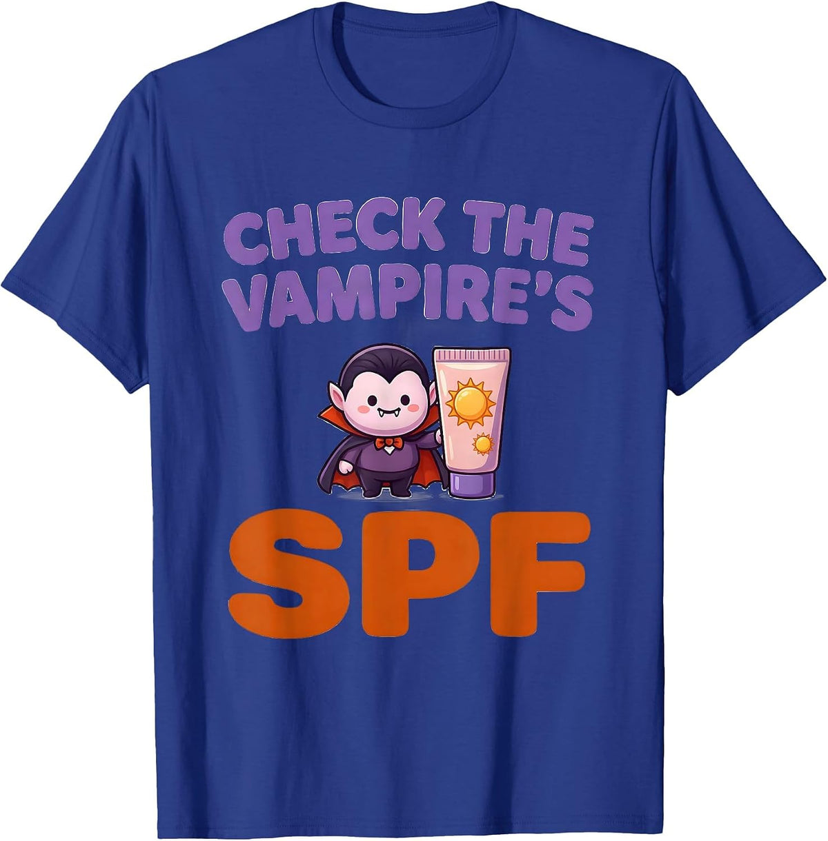 Check The Vampire's SPF Cute Kawaii Halloween Dermatology T-Shirt - Royal Blue