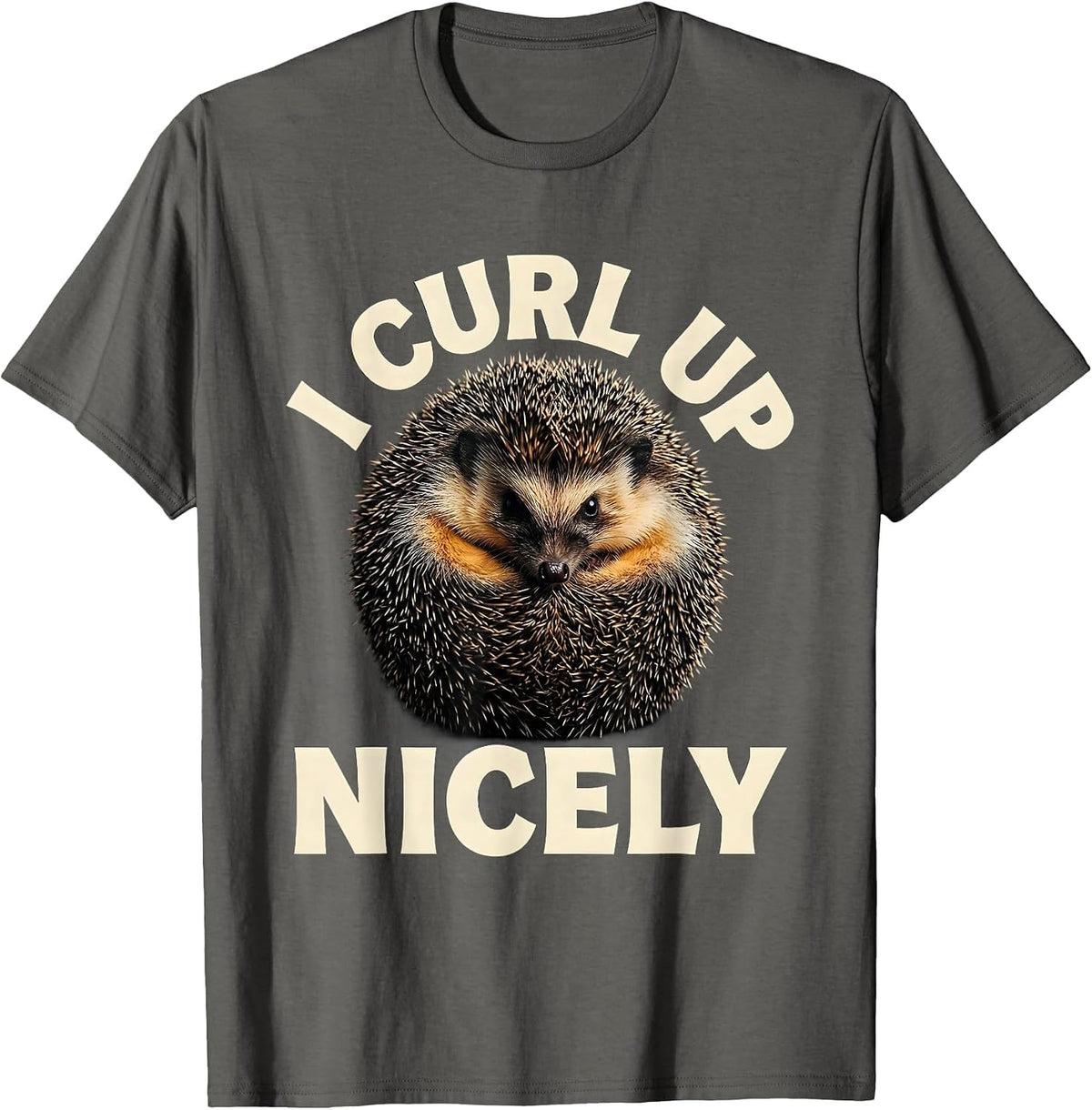 I Curl Up Nicely Cute Hedgehog Animal Humor Gift for Kids T-Shirt - Asphalt Grey