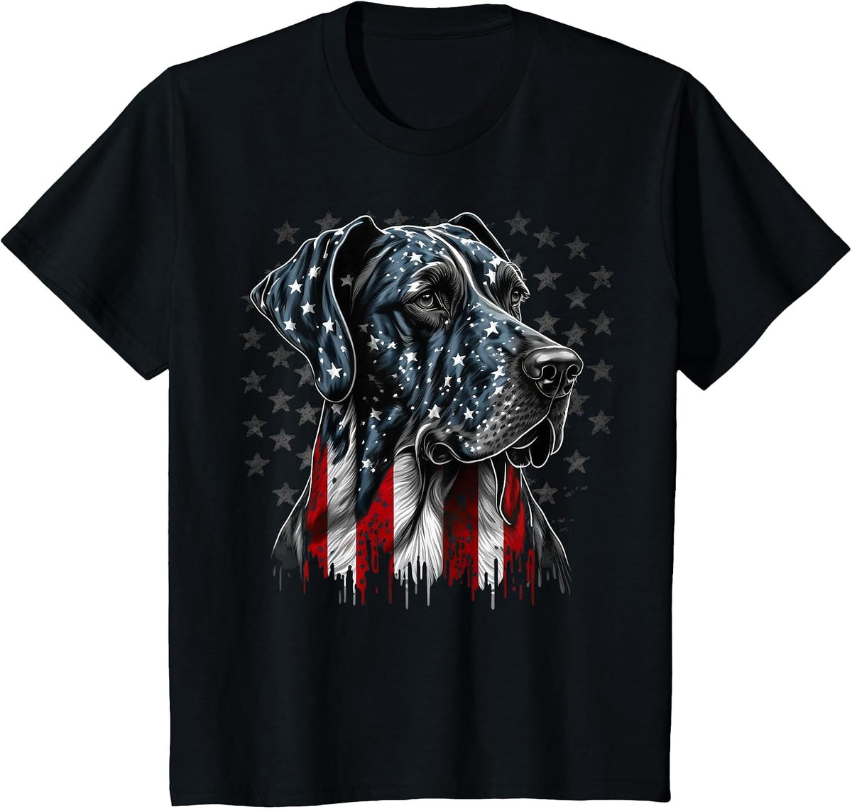 USA 4th of July Great Dane on Patriotic American Great Dane T-Shirt - Black