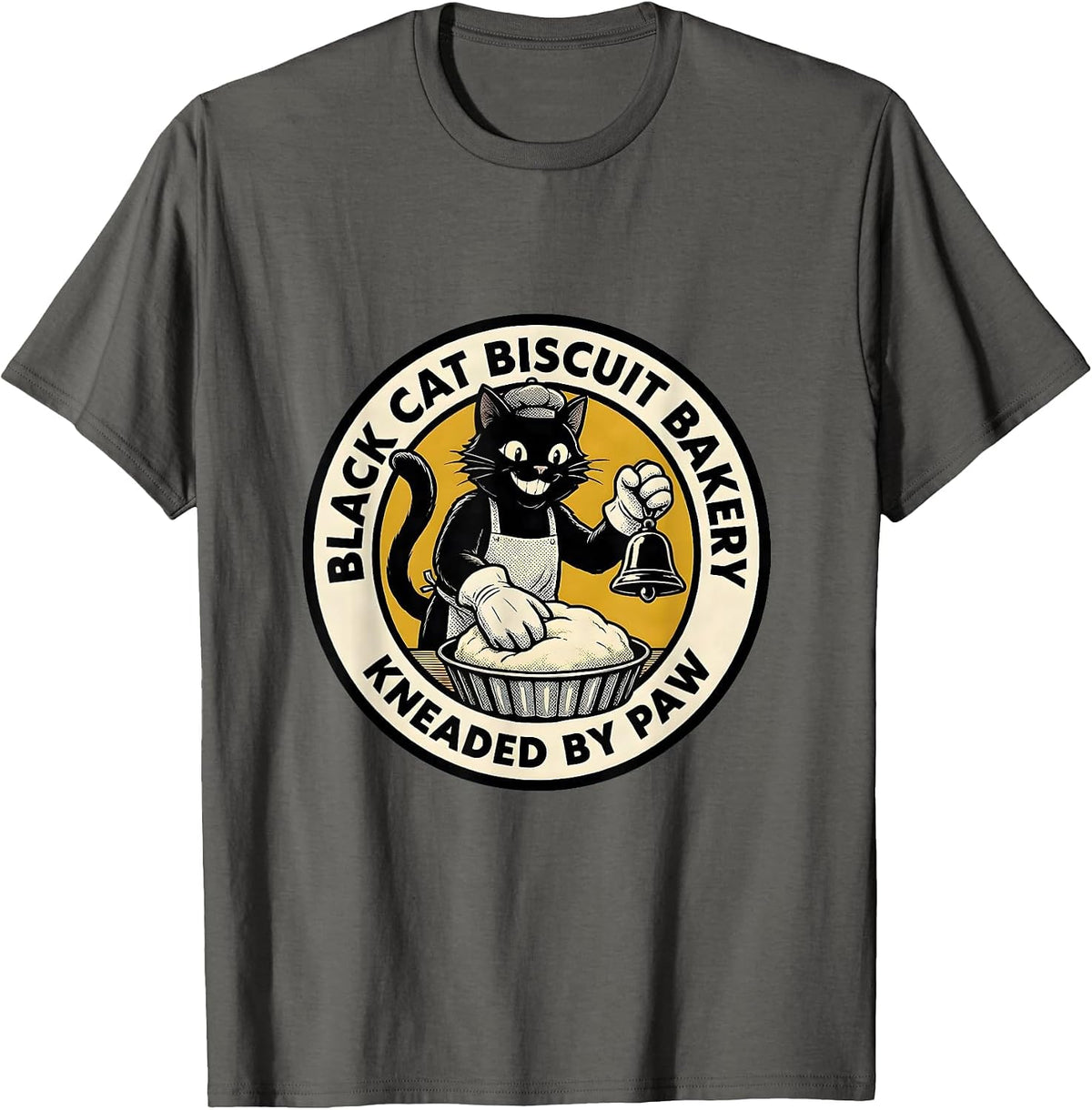 Black Cat Biscuit Bakery Kneaded By Paw Cat Lover T-Shirt - Asphalt Grey