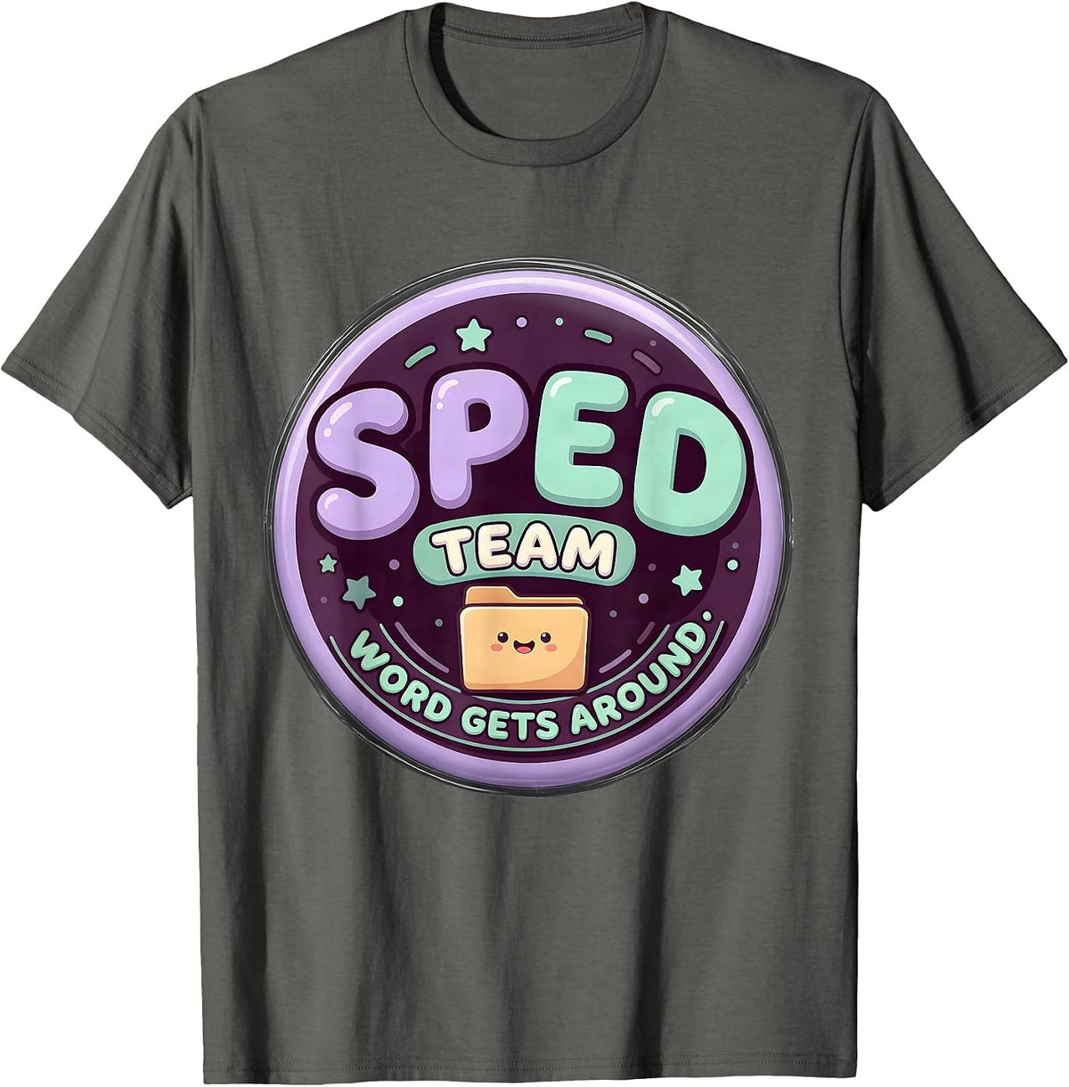 SPED Team Word Gets Around Cute Kawaii Teacher Appreciation T-Shirt - Asphalt Grey