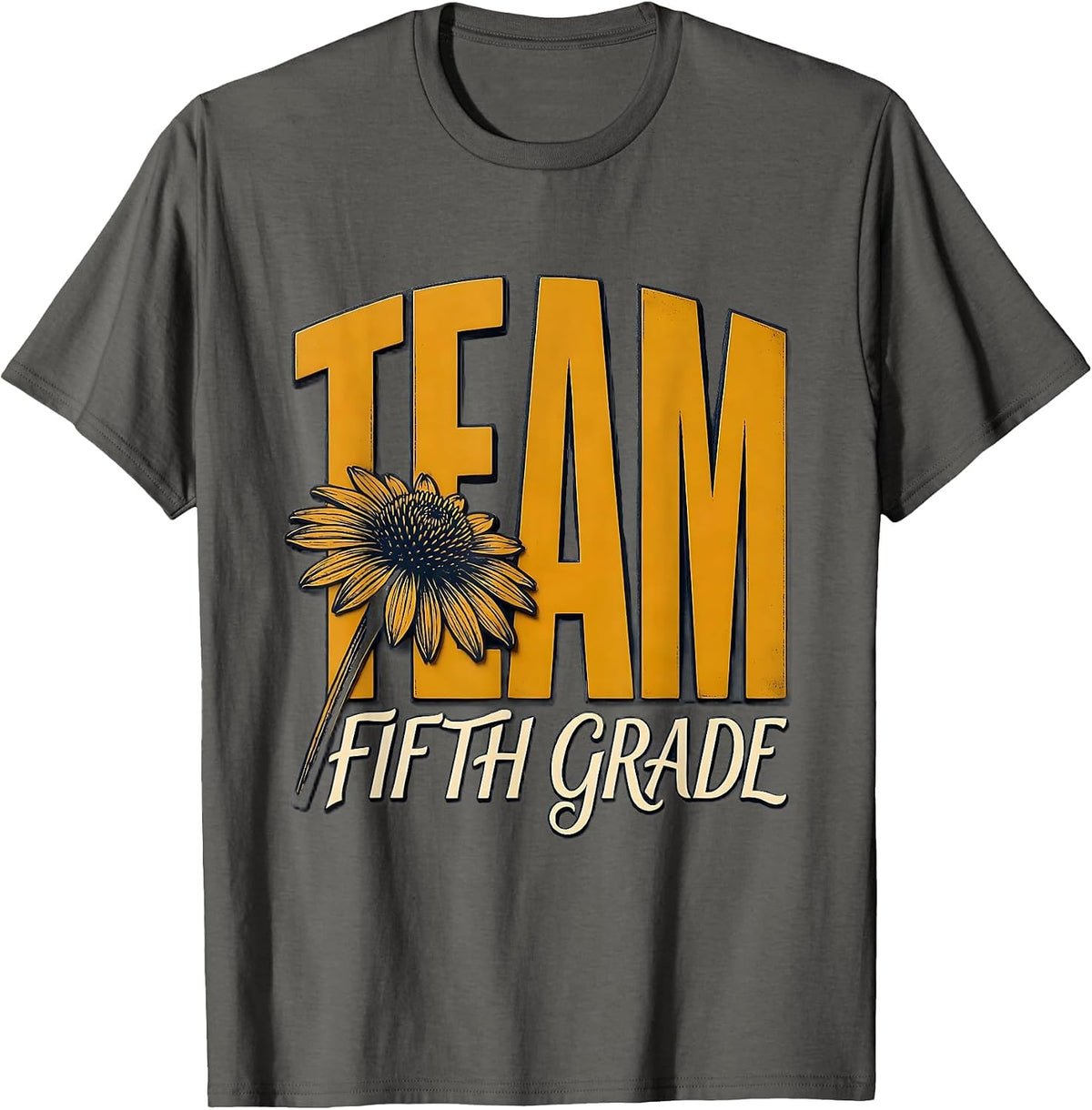 Team Fifth Grade Wood Type Letterpress Back To School T-Shirt - Asphalt Grey