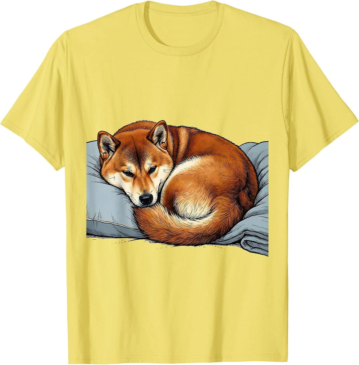 Men's Shiba Inu Sleeping Funny Pajama Gift for Dog Lovers T-Shirt - Lemon Yellow
