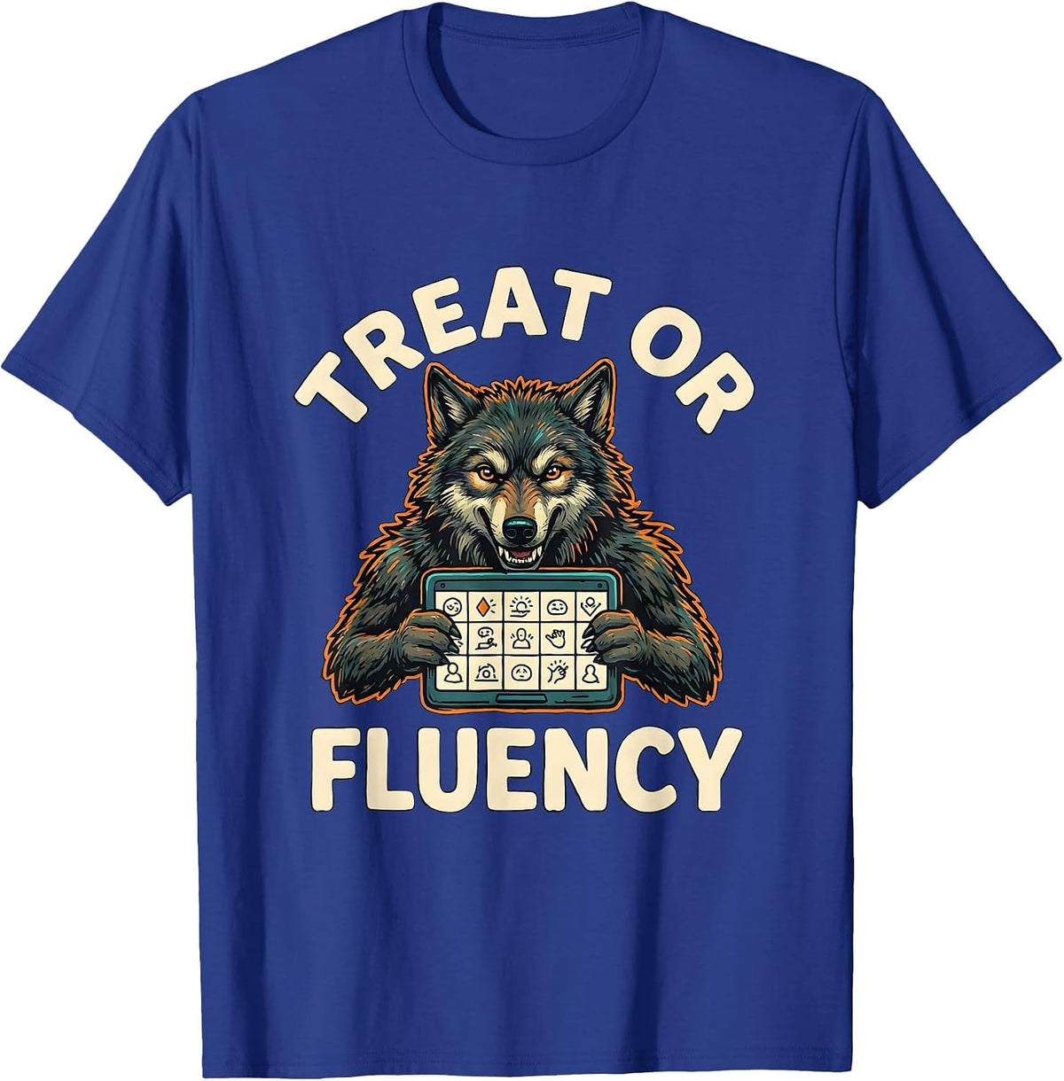 Treat Or Fluency Halloween Speech Therapy SLP Teacher Humor T-Shirt - Royal Blue
