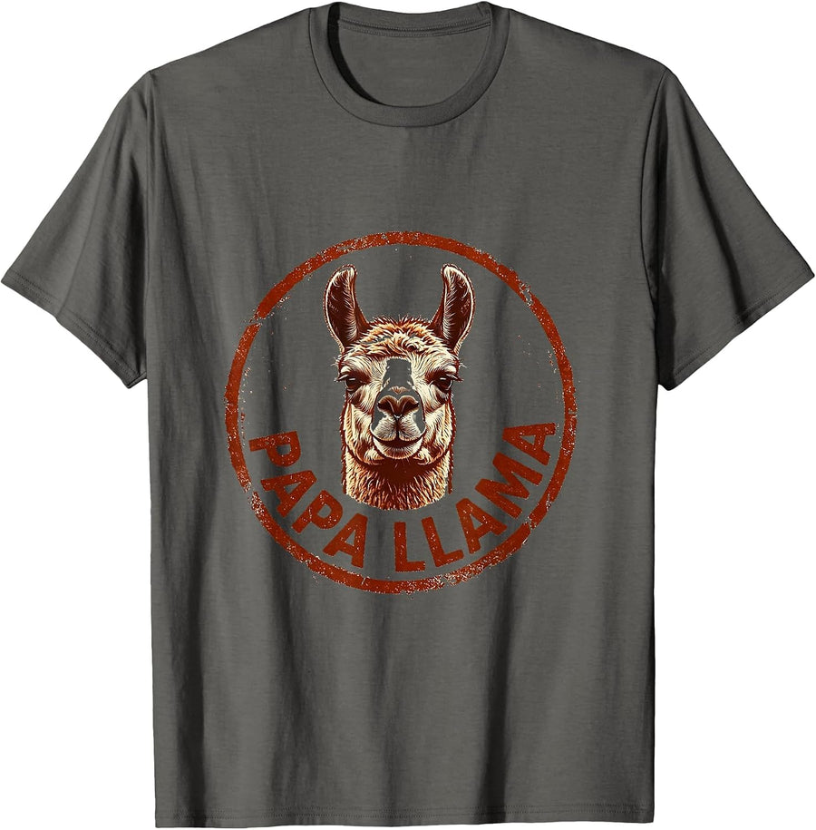 Papa Llama Funny Llama Lover Alpaca Humor Gift T-Shirt - Asphalt Grey
