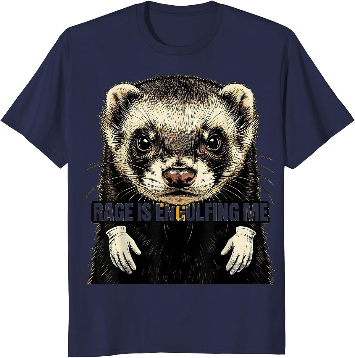 Men's Rage Is Engulfing Me Retro Cartoon Ferret Meme Humor T-Shirt - Navy Blue