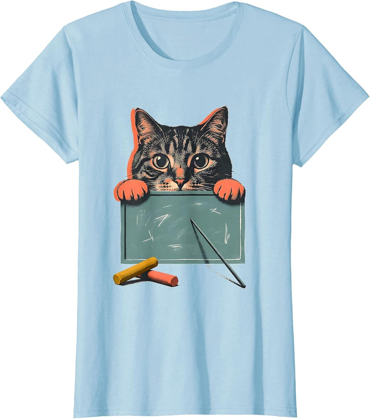 Cute Kawaii Cat Peeking Chalkboard Cat Lover Gift T-Shirt - Baby Blue