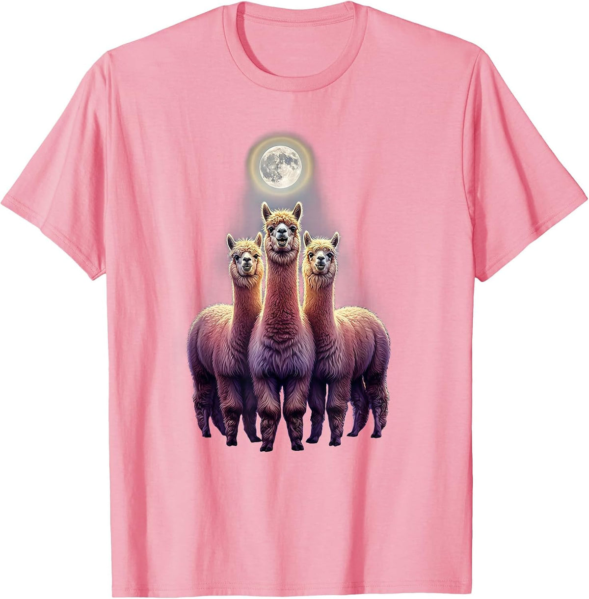 Three Alpaca Moon Howling Absurd Meme Humor T-Shirt - Pink