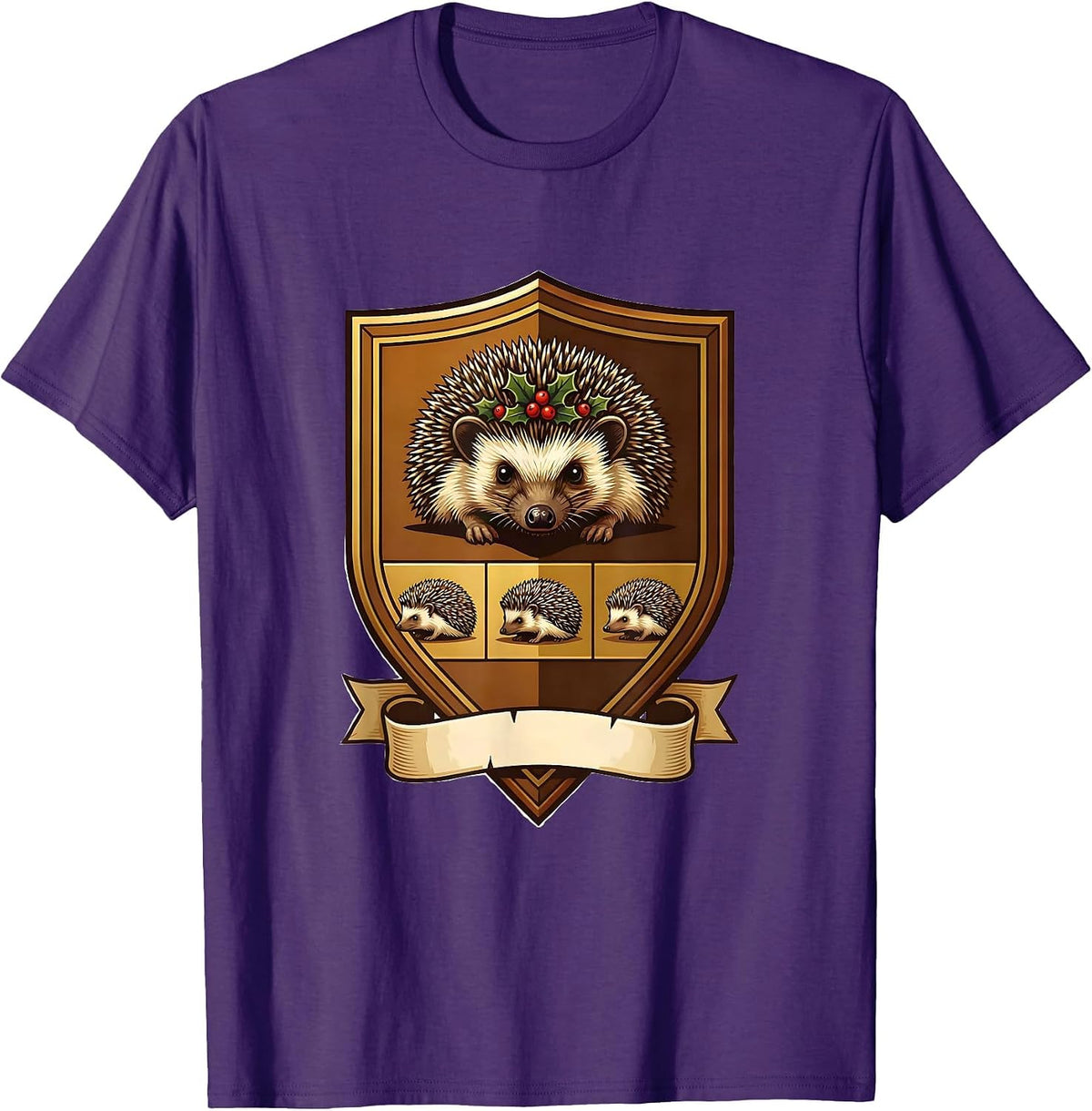 Men's Hedgehog Crest Emblem Cute Hedgehog Lover Christmas T-Shirt - Purple