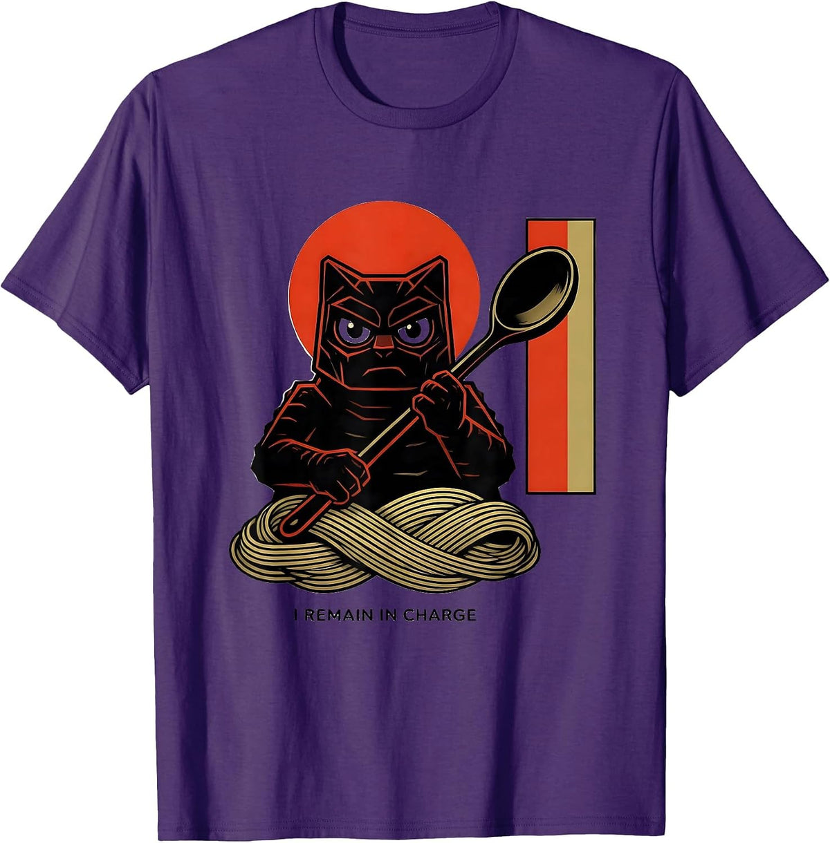 I Remain In Charge Geometric Kaiju Cat Ramen Samurai Humor T-Shirt - Purple