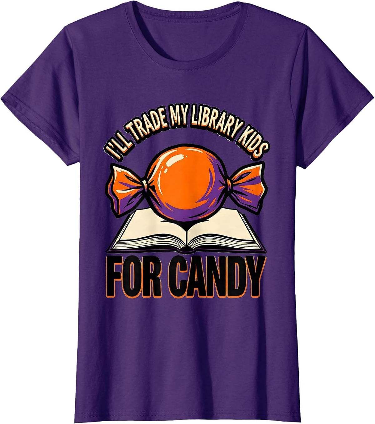 Women's I'll Trade My Library Kids For Candy Funny Teacher Halloween T-Shirt - Purple