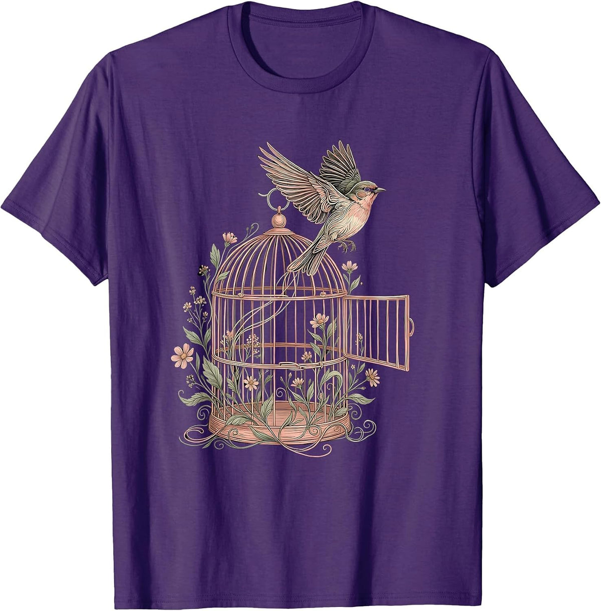 Men's Down Syndrome Awareness Open Birdcage Freedom Design T-Shirt - Purple