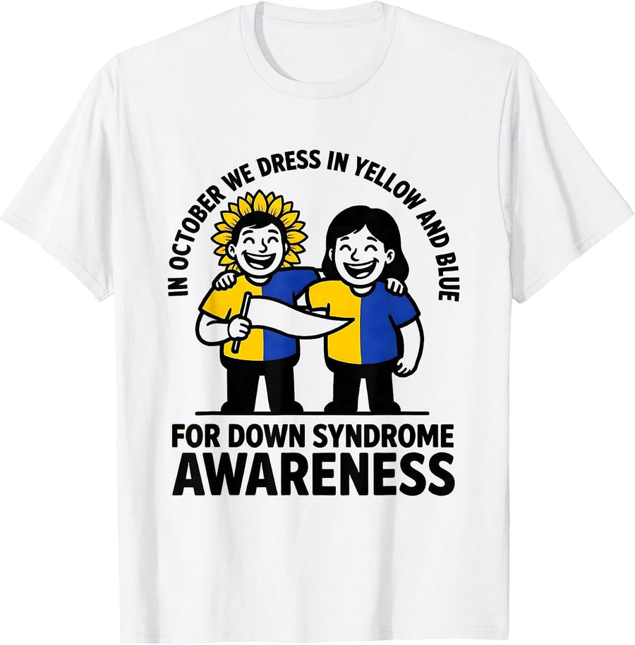Men's In October We Dress Yellow Blue Down Syndrome Awareness T-Shirt - White