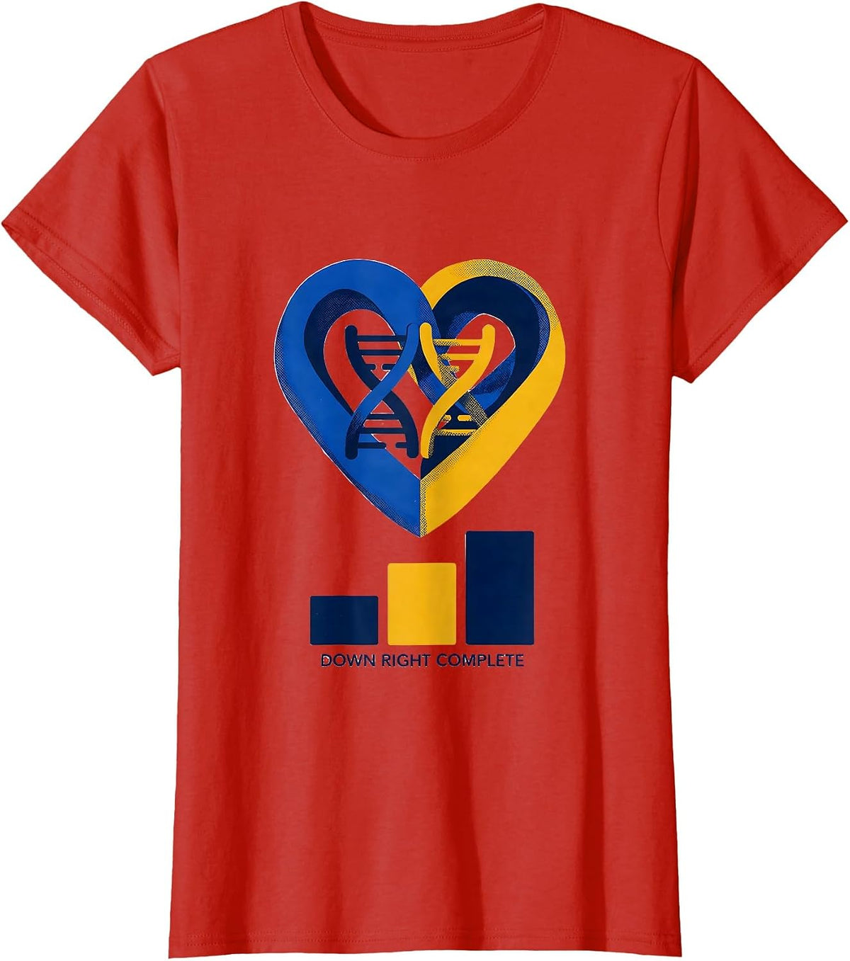 Down Right Complete Heartfelt Down Syndrome Awareness Family T-Shirt - Red