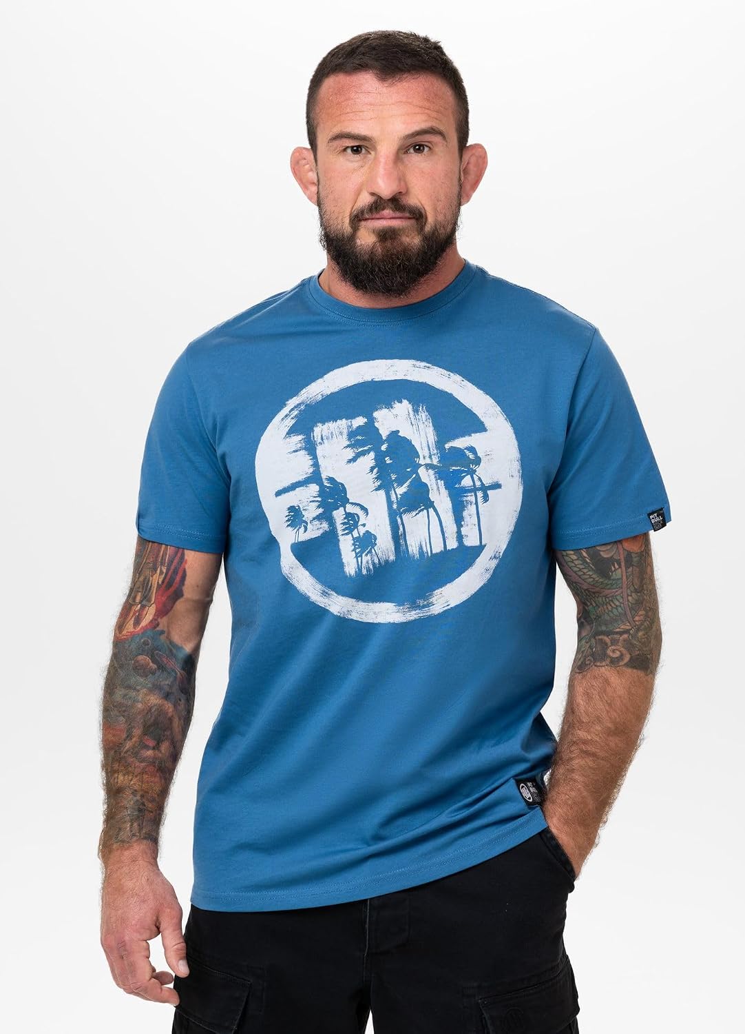 PITBULL - Men's T-Shirt Logo Palms Cotton Shirt 170g, Large Palm Logo Print Streetwear - size chart