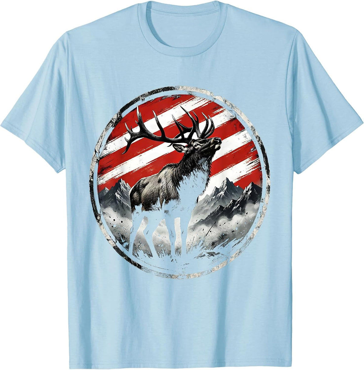 Men's Elk Bugling at Misty Mountain Dawn Camo T-Shirt - Baby Blue