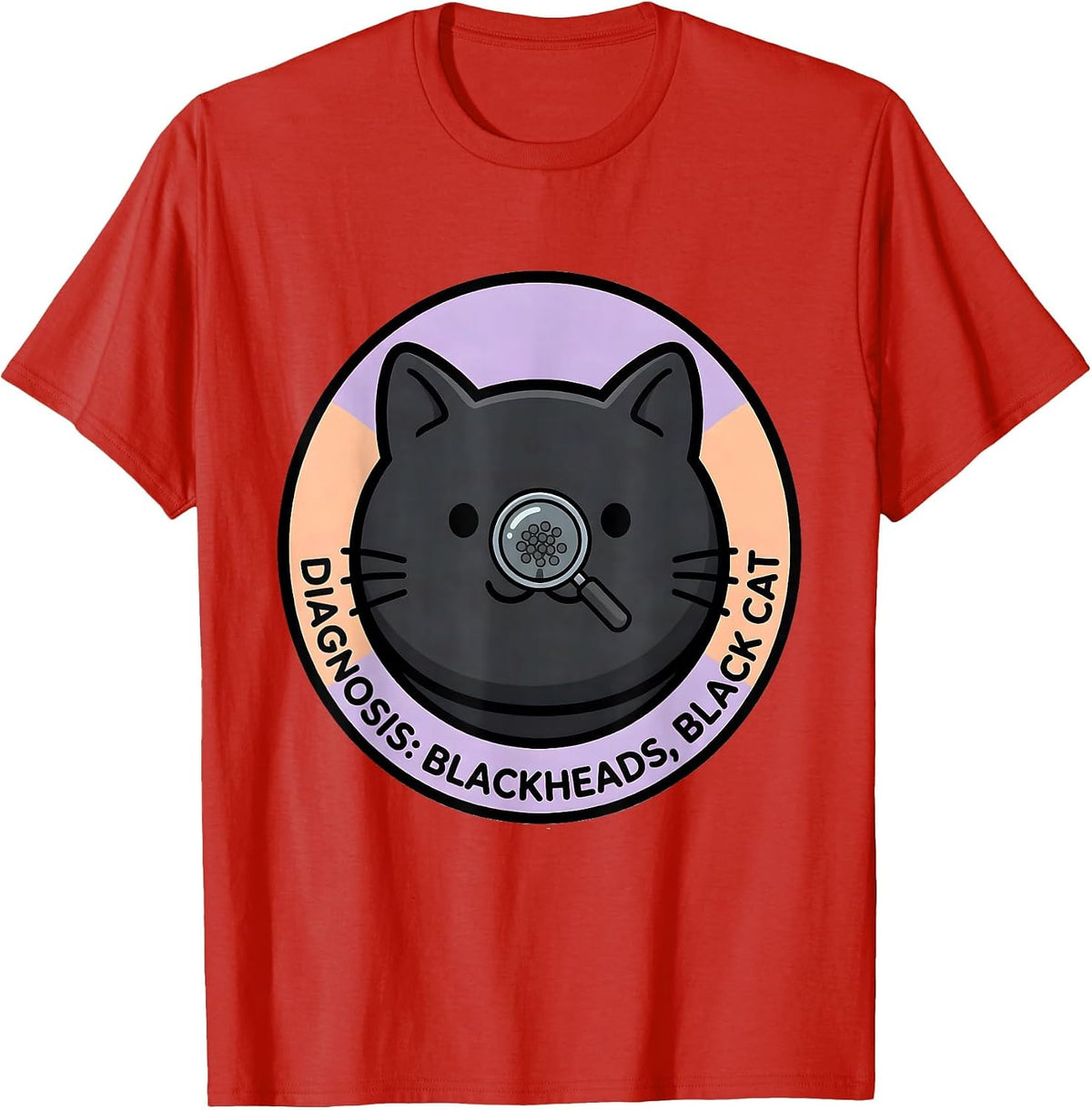 Men's Diagnosis: Blackheads, Black Cat Cute Kawaii Dermatology T-Shirt - Red