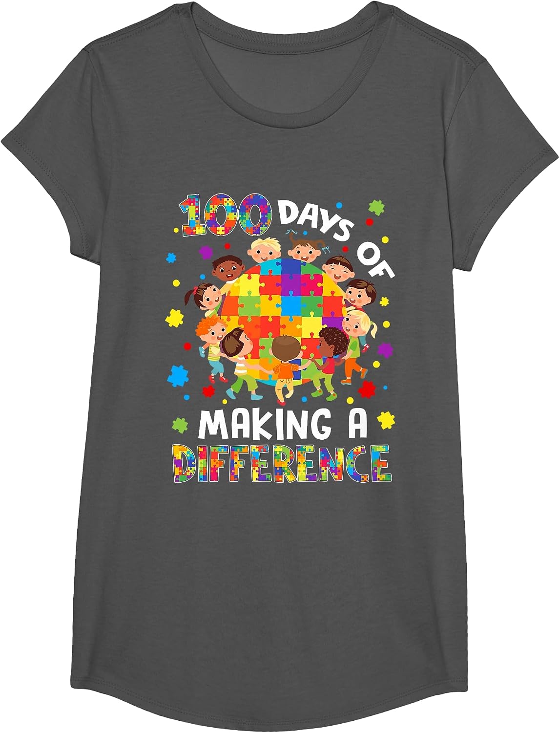 Autism Awareness T-Shirt - Girls Asphalt Grey