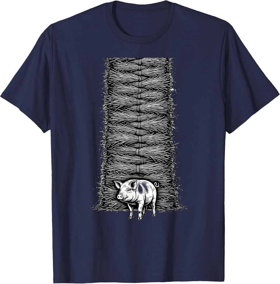 Hay Wisp Stack Pig Lover Farm Animal Humor T-Shirt - Navy Blue