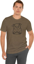 Minimalist Pig Sketch T-Shirt | Cute Hand Drawn Pig Graphic Tee | Unisex Farm Animal Art Shirt - Heather Olive