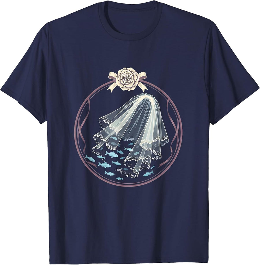 Bridal Veil Underwater Ocean Dream Graphic T-Shirt - Navy Blue
