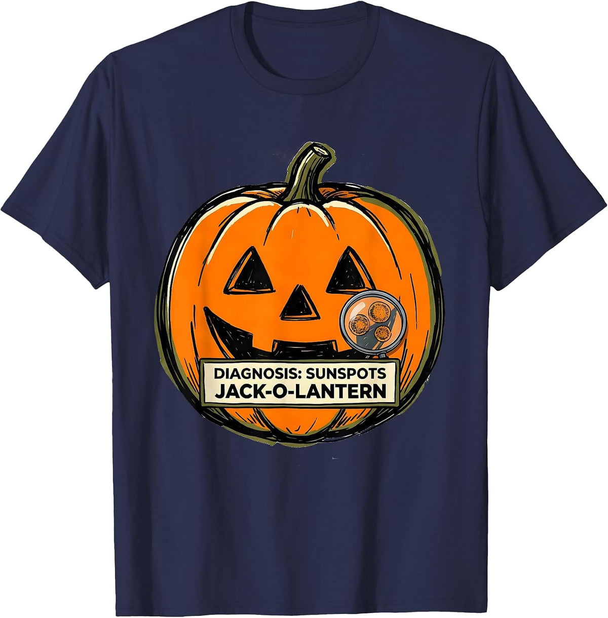 Diagnosis: Sunspots, Jack-O'-Lantern Funny Dermatology T-Shirt - Navy Blue